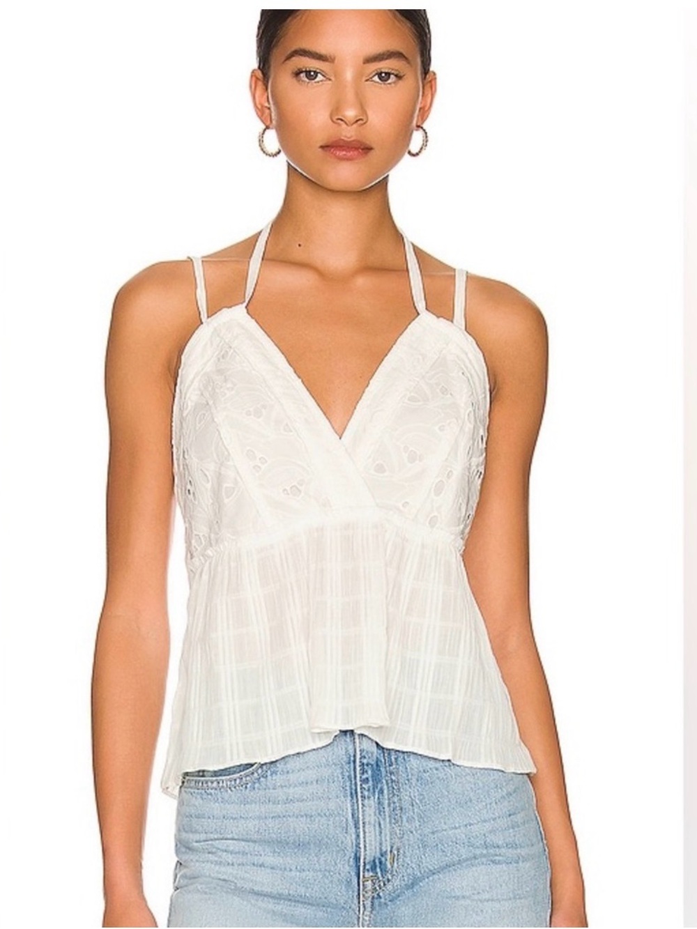 IRO Paris Mireya White Lace-Trim Cotton Camisole with Double Spaghetti Straps